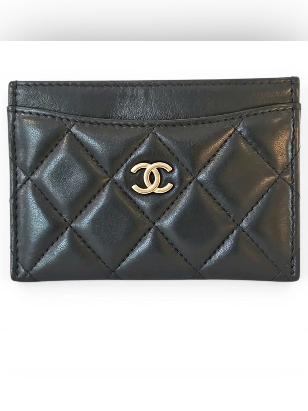 CHANEL Black Quilted Leather Card Holder